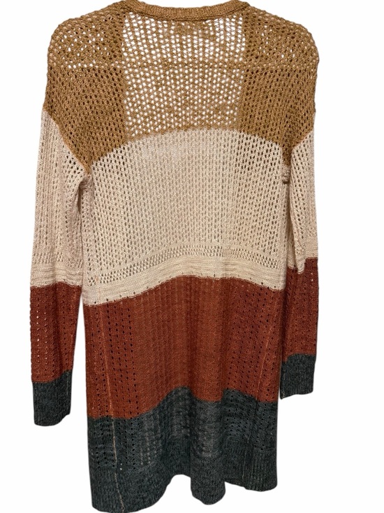 Maurices Sweaters - Maurices Colorblock Open-Knit Long Cardigan - Cream, Tan, Rust, Charcoal